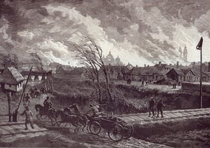 De brand van Stry, nabij Lemberg, uit The Illustrated London News, 1 mei 1845 door Johann Nepomuk Schonberg